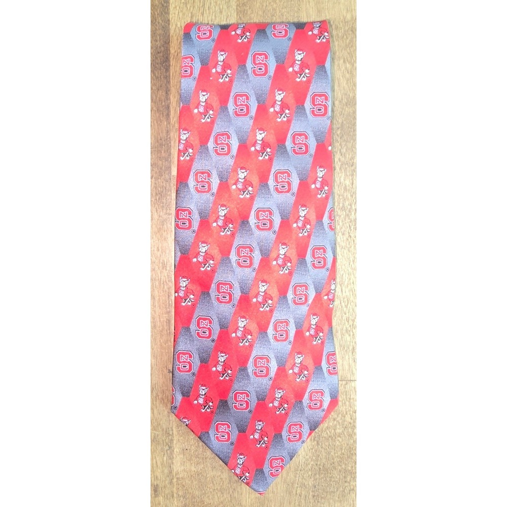 Eagles Wings NC State Wolfpack Silk Tie Mens Red Grey Mascot Logo Necktie 58in.